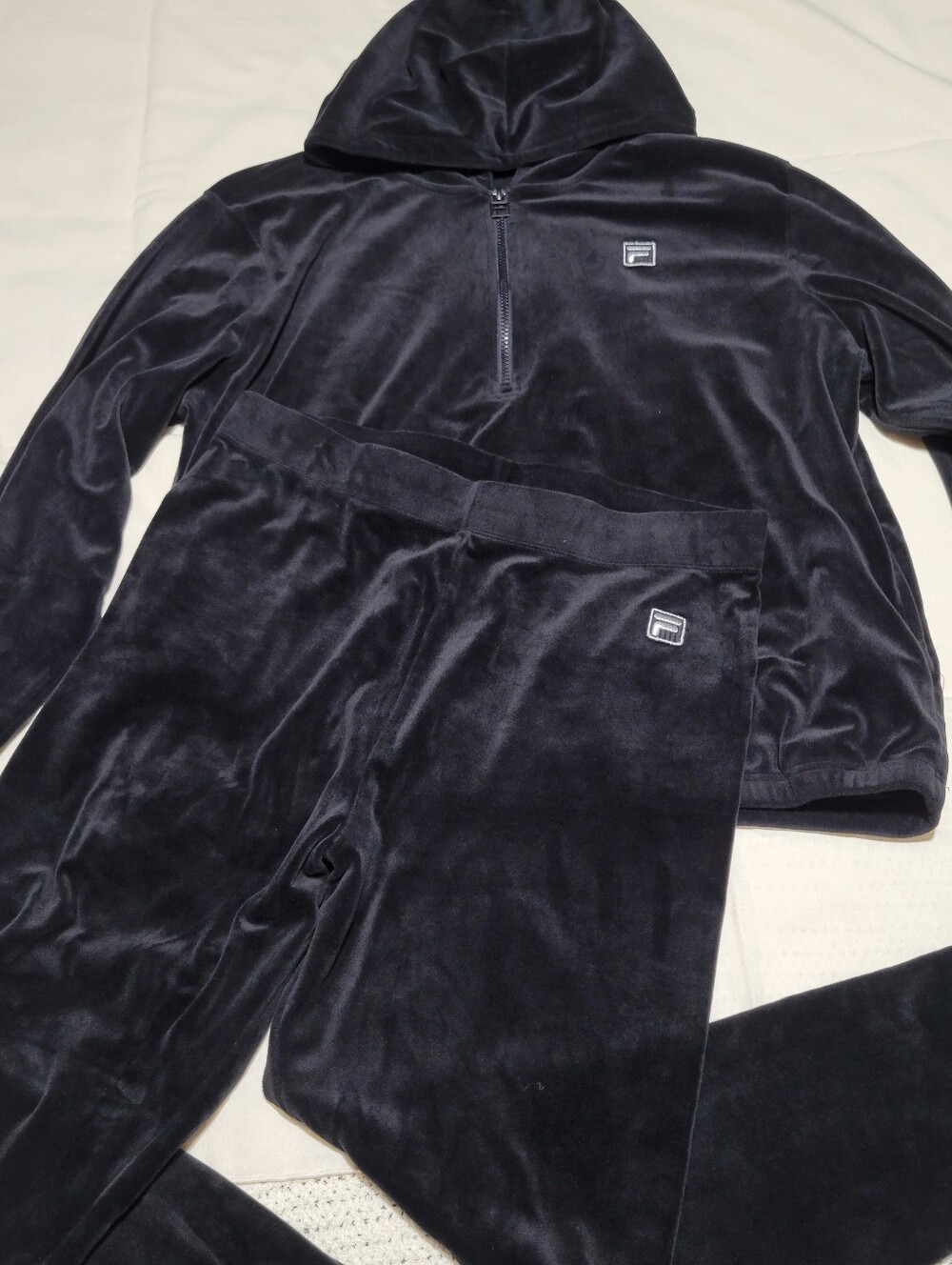 FILA Women’s Black Velour Quarter-Zip Hoodie Sweater & Pants